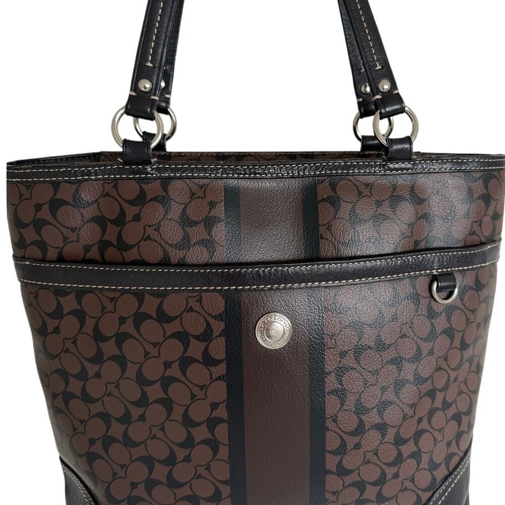 Coach F15137 Chelsea Heritage Stripe Signature Tote Brown Black Shoulder Bag - Picture 2 of 6